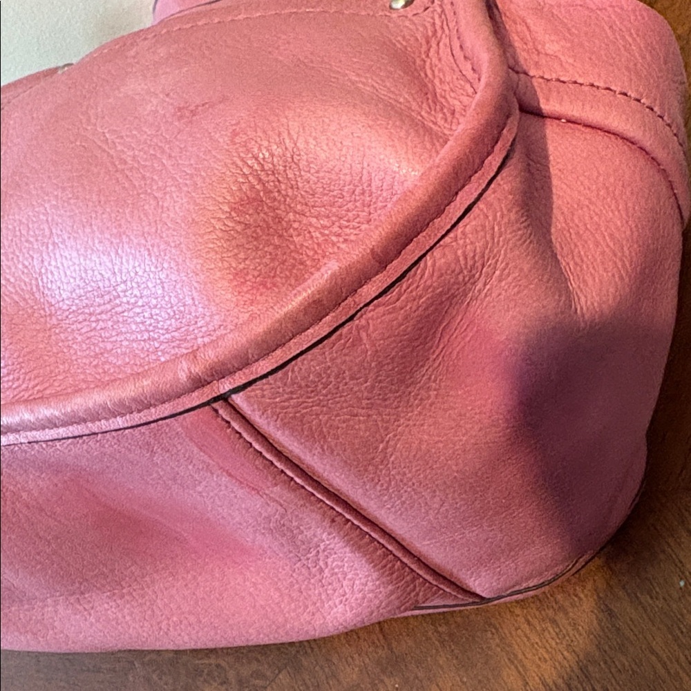 B Makowsky  shoulder bag  satchel smooth leather  faded rose  whip stitch strap - Picture 11 of 17
